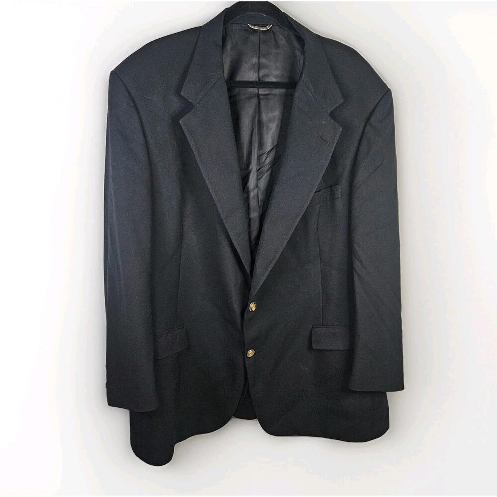 Vtg Hart Schaffner Marx 48L Navy Gold Button Wool Blazer Jacket Sport Coat Union